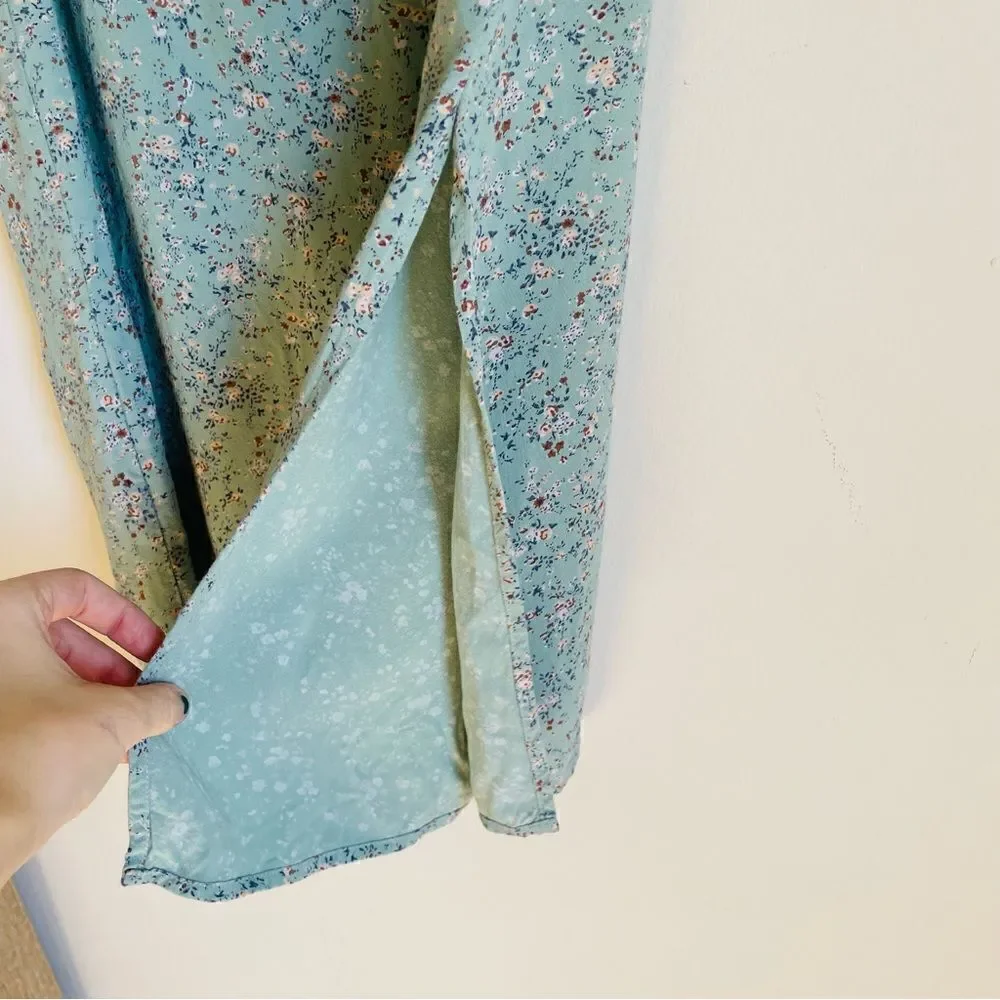 Brandy Melville Green Floral Midi Side Slit Skirt OS